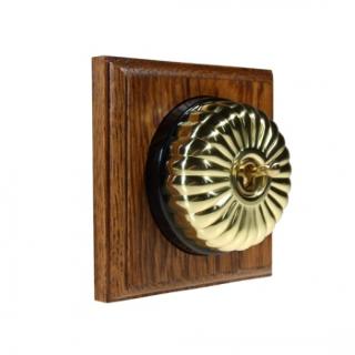 1 Gang 2 Way Medium Oak, Polished Brass Fluted Dome Period Switch